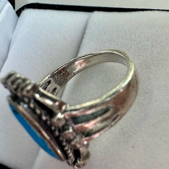 Vintage Beautiful Bright Oval cut Turquoise Handmade Ring Solid Sterling Silver - Picture 5 of 12